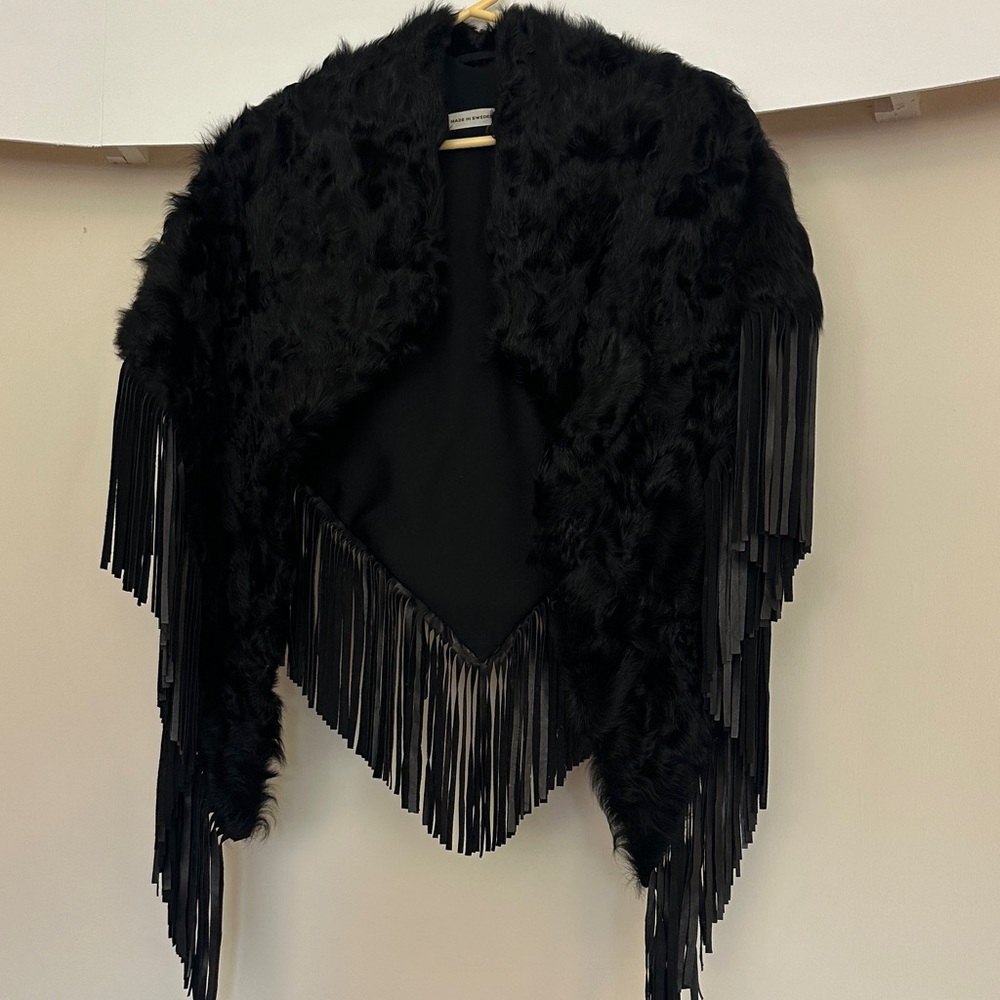 Black Fur Fringe Shawl